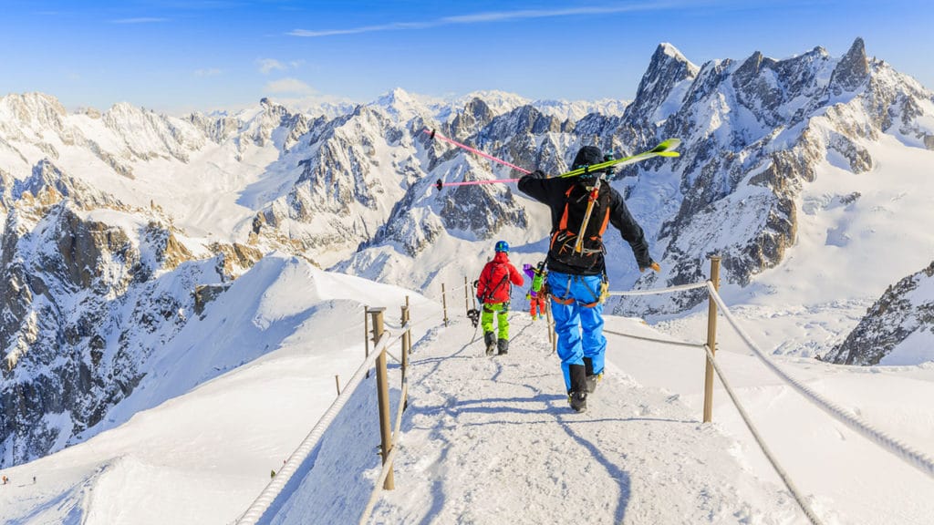 Image of a family skiing