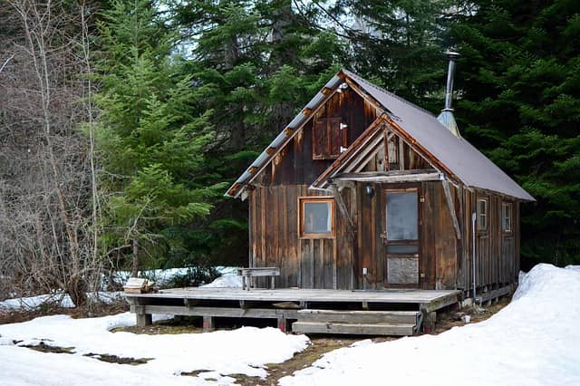 cabin in a snowy location